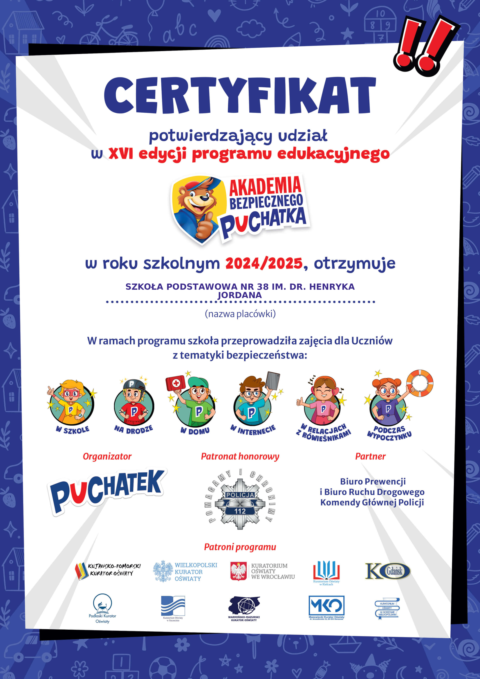 certyfikat Akademii Bezpiecznego Puchatka