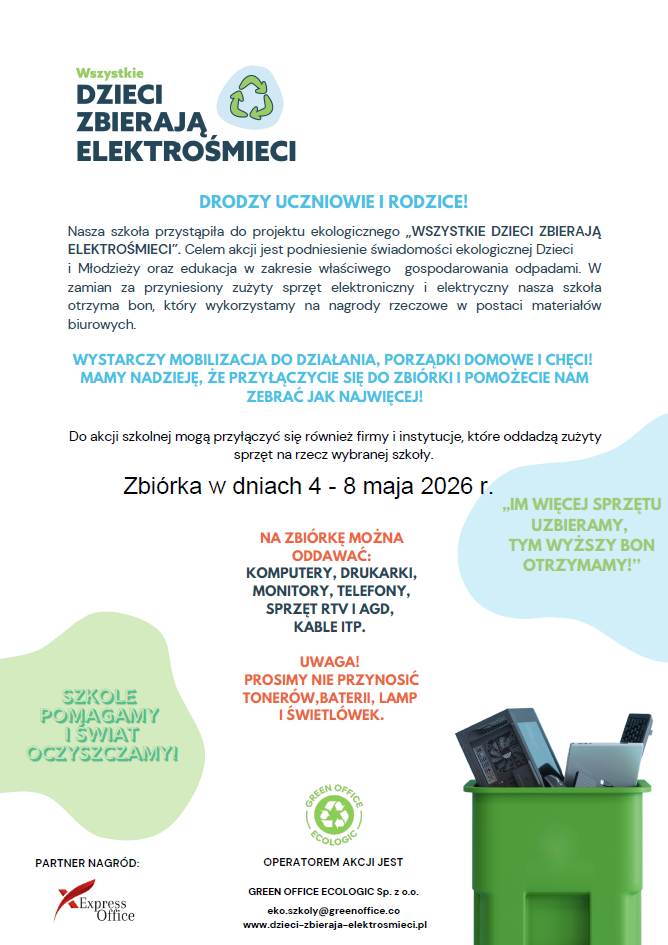 plakat akcji Zbi&oacute;rka elektrośmieci "Wszystkie dzieci zbierają elektrośmieci"