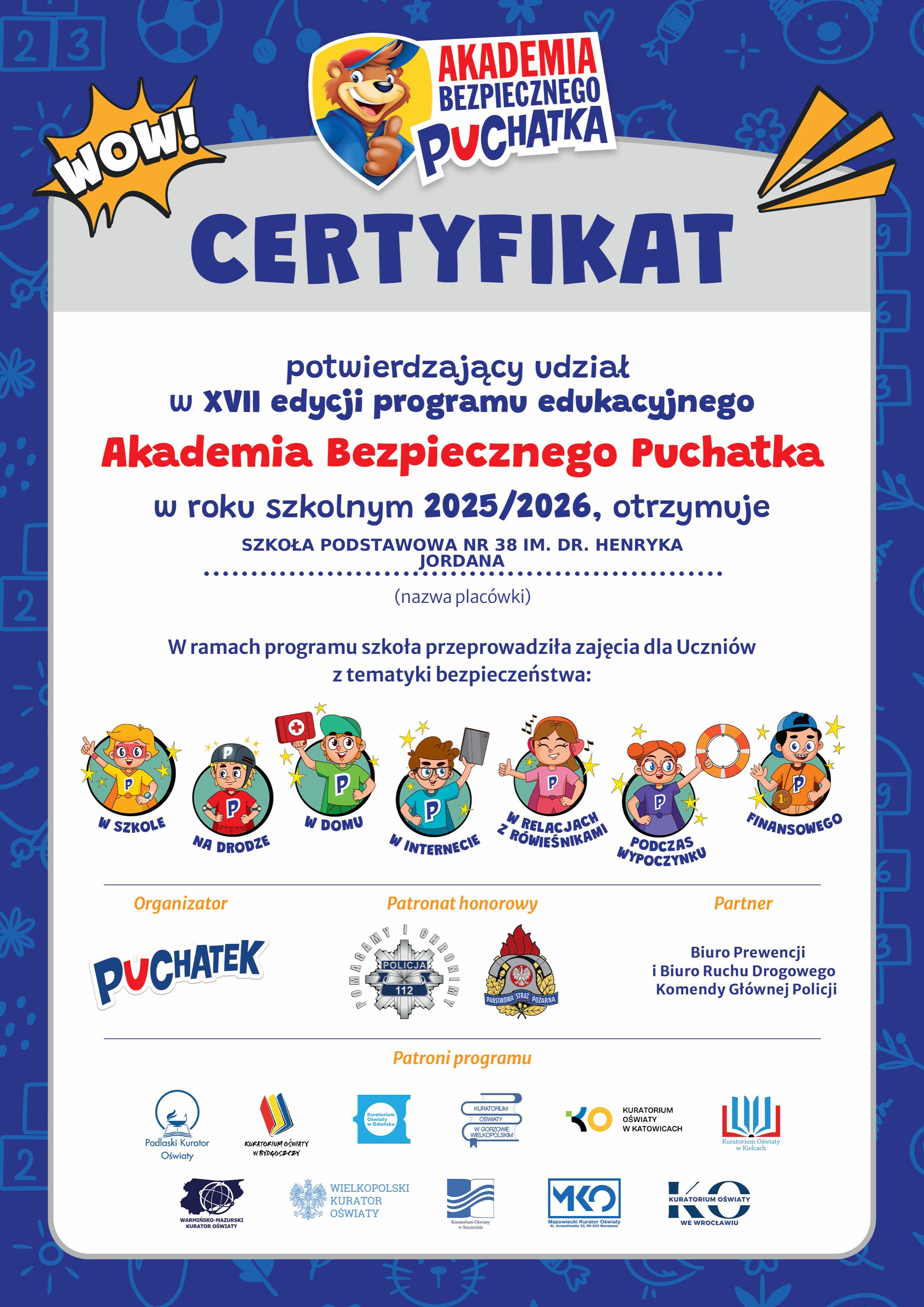 certyfikat Akademii Bezpiecznego Puchatka 2025-26