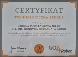 Certyfikat technologiczna szkoła